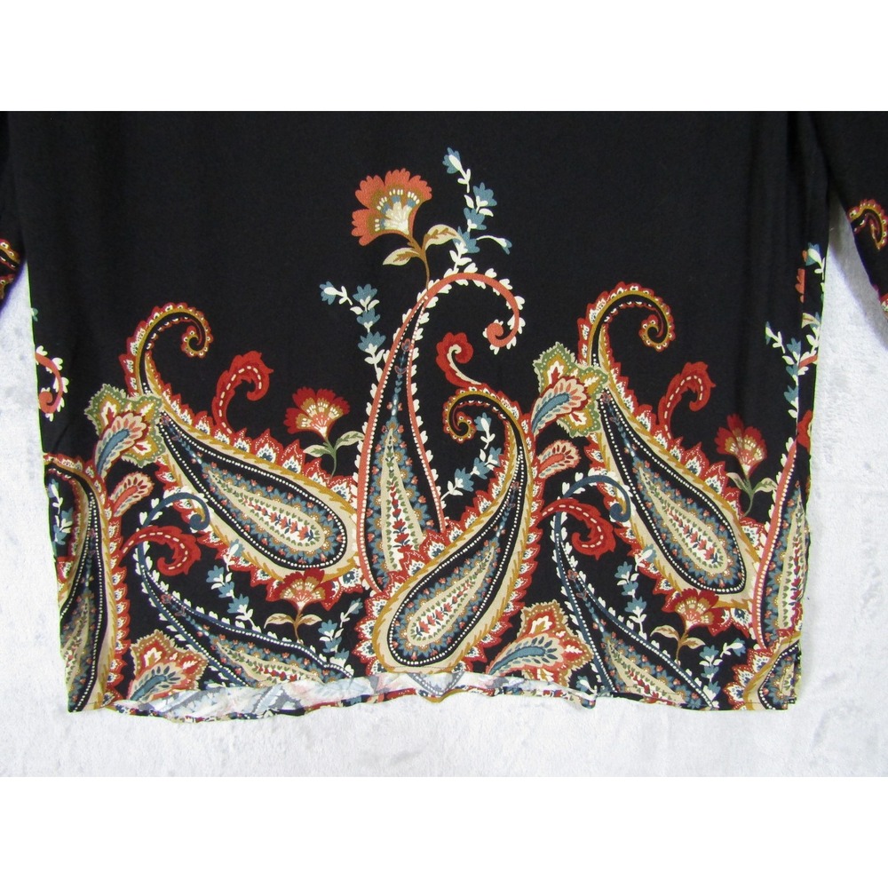 Soft Surroundings Paisley Blouse Womens‎ Large Black Boho 3/4 Sleeve Excellent - Picture 4 of 11